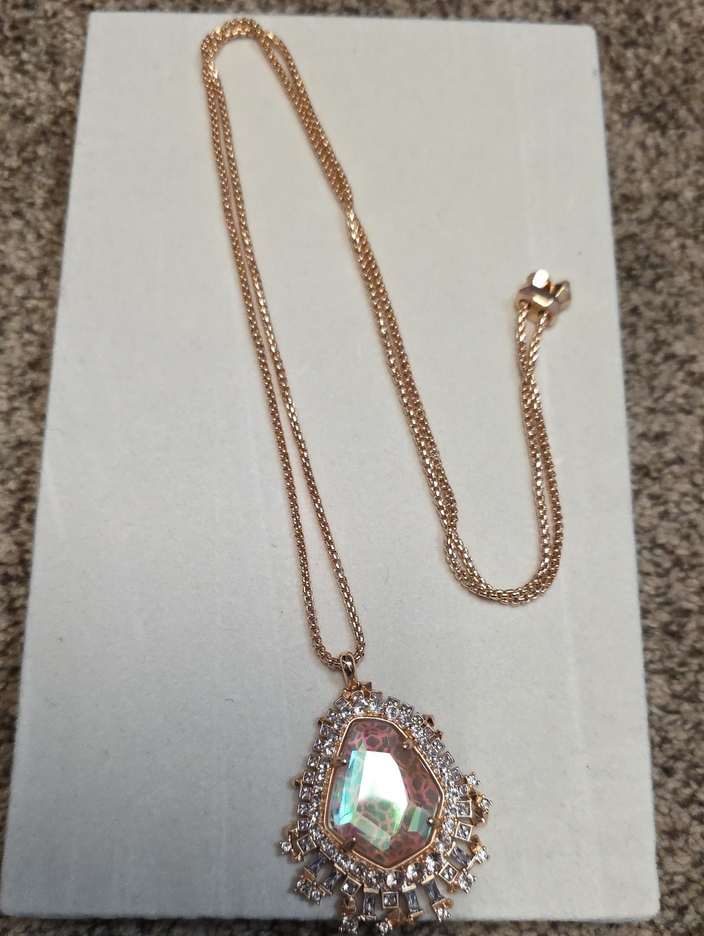 Kendra Scott Daenery Rose Gold Statement Pendant Necklace with Dichronic Glass